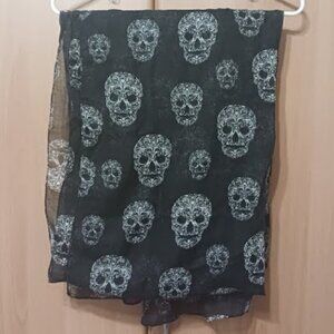 H&M DIVIDED Lightweight Scarf Shawl Black with White Skull Print, Used
